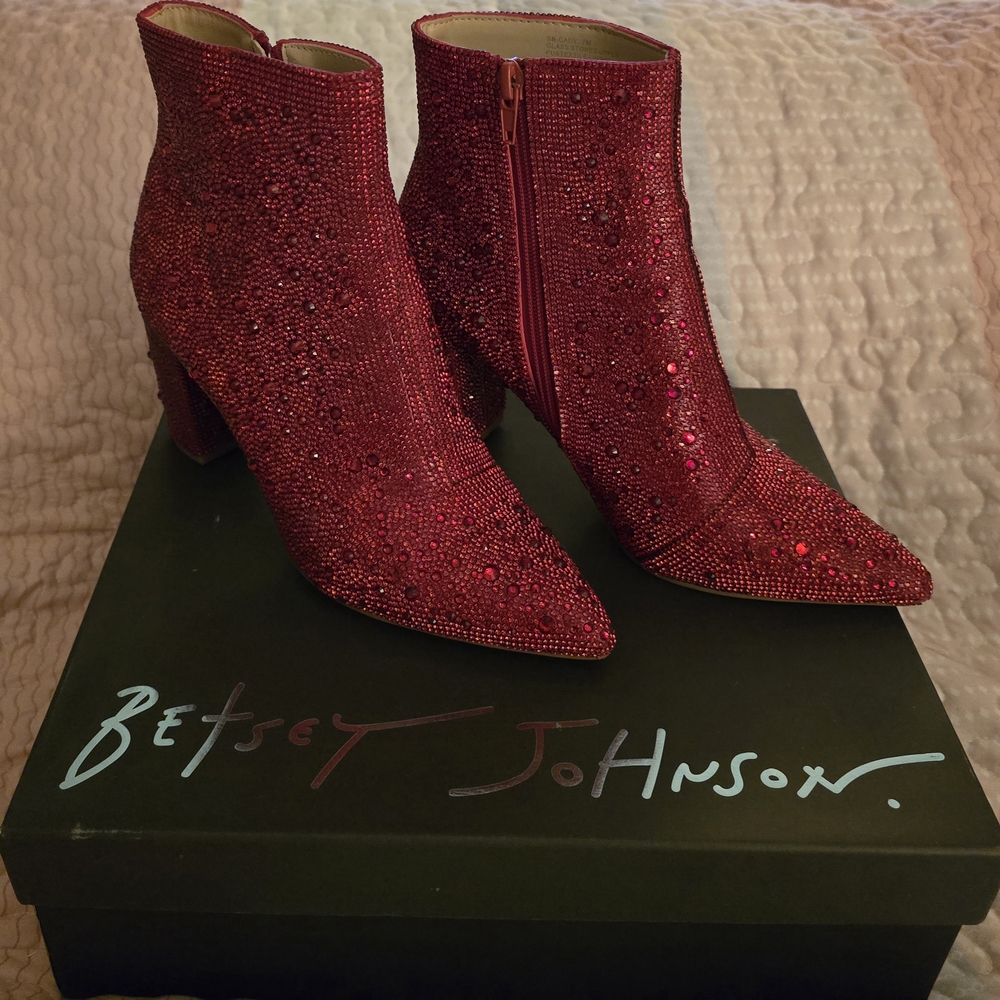 Betsey Johnson Glittering Red Ankle Booties